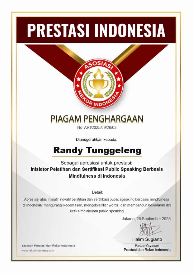 Pratinjau sertifikat Inisiator Pelatihan dan Sertifikasi Public Speaking Berbasis Mindfulness di Indonesia
